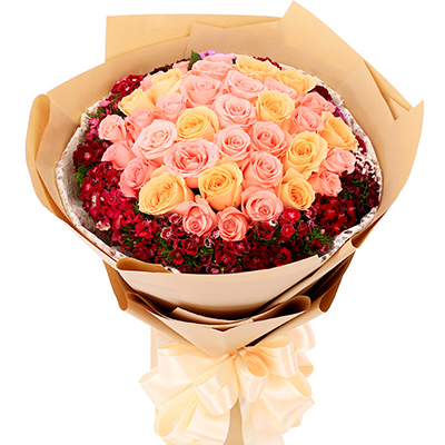 <b>忘情巴黎&粉色、香檳色玫瑰x33枝</b>